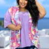 41 OT-J {Happy Vibes} Pink & Blue SALE!! Printed Vest PLUS SIZE 1X 2X 3X