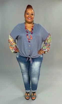 CP-T {Before I Go} "UMGEE" Blue Top With Printed Sleeves SALE!! -Curvy Chic Boutique image 8cd95244 54d0 4610 aaca abe49571d7c4
