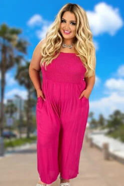 LD-C/M {Answers For You} Fuchsia SALE! Smocked Jumpsuit PLUS SIZE 1X 2X 3X