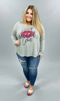 50 GT-B (Love Sweet Love) Grey Graphic Tunic With Lips 1X 2X 3X Plus Size SALE!!!!