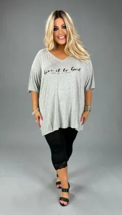 18 GT-B {Give It To God} SALE!! Heather Grey V-Neck Graphic Tee PLUS SIZE 1X 2X 3X