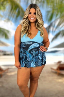 SWIM-R {Sky Meets Water} Sky Blue Paisley 2 Piece Swimsuit SALE!!! PLUS SIZE 0XL