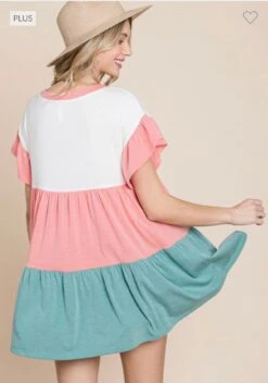 18 CP-J {Share The Joy} Coral Pink/Teal Contrast Dress PLUS SIZE 1X 2X 3X -Curvy Chic Boutique image 92ec6633 2746 4027 bbdf 6428d942efcb