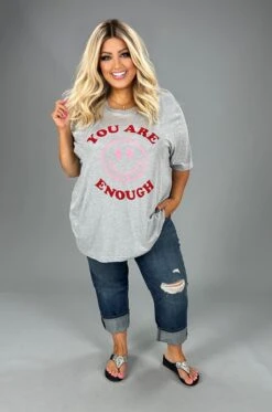32 GT-C (You Are Enough) SALE! Gray Smiley Face Graphic Tee PLUS SIZE 1X 2X 3X