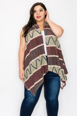 29 OT {Searching For Success} Rust Wide Stripe Print Vest PLUS SIZE 1X 2X 3X