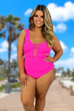 SWIM-D {Beachy Keen} Hot Bumblegum Pink One Piece Swimsuit SALE!!! PLUS SIZE 2X 3X