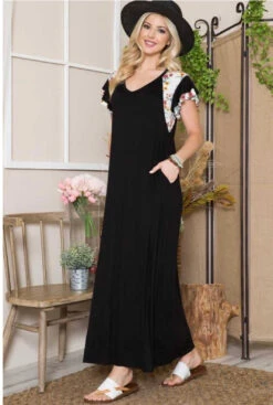 LD-R {Everyday Stunner} Black Long Dress Floral Sleeves PLUS SIZE 1X 2X 3X -Curvy Chic Boutique image 96e1bb85 7baf 4679 a28e 100c3508976c