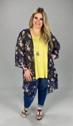 70 OT-O {Dainty Floral} Sheer Navy Floral Cardigan SALE!!! PLUS SIZE 1X 2X 3X