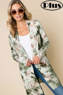 28 OT-H {Watch Me Now} Olive Tie Dye Cardigan PLUS SIZE 1X 2X 3X SALE!!