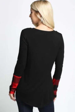 66 CP-A {Something Good} Black V-Neck Top W/Red Plaid Sleeve PLUS SIZE 1X 2X 3X -Curvy Chic Boutique image 97b09822 4ac6 422d bc8b d6d40975a682