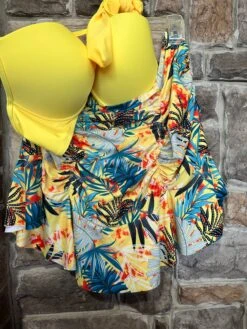 SWIM-D {Sun Goddess} Yellow Bikini W/Tropical Print Skirt PLUS SIZE 3X