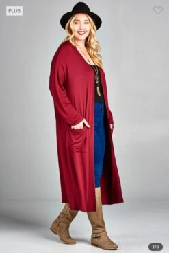 LD-Q {Class And Charm} Burgundy Long Duster W/Pockets PLUS SIZE XL 2X 3X -Curvy Chic Boutique image 9fcb6949 d2e2 468c a78e 41aad45ba37a