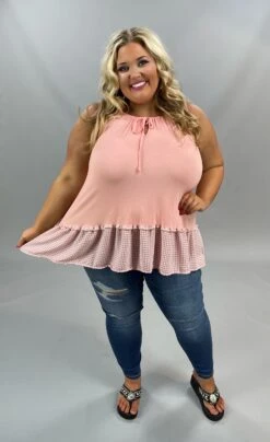 63 SV-B {Fun With You} Peach Keyhole Summer Top PLUS SIZE XL 2X 3X