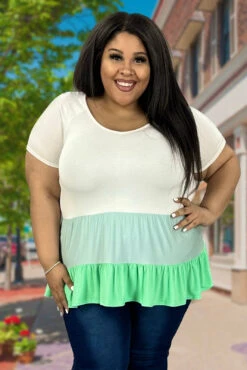 63 CP-K {Call Me Babe} Mint SALE!! Tiered V-Neck Top PLUS SIZE 1X 2X 3X