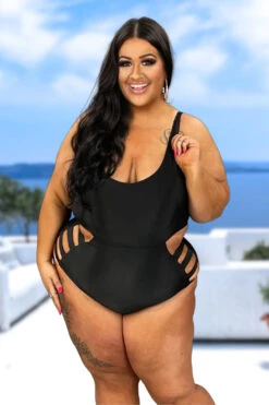SWIM-G {Beach Cutie} Black One Piece Cutout Swimsuit SALE!!! PLUS SIZE 1X 2X 3X