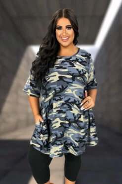 33 PSS {Stay Hidden} Navy Camo Waffle Knit Tunic EXTENDED PLUS SIZE 3X 4X 5X -Curvy Chic Boutique image a3c26b97 c339 4999 b465 7904dbe57f3c