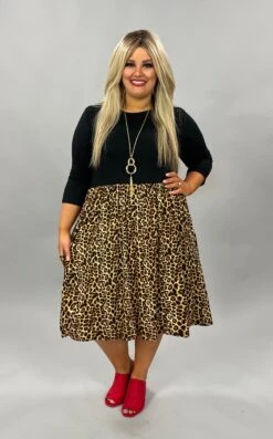 85 CP-C {Touch Of Class} Black/Leopard Print Dress PLUS SIZE 1X 2X 3X