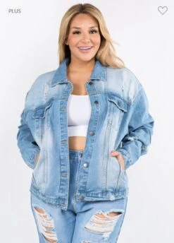 25 OT-C {Hollywood Jean} Distressed Denim Jacket PLUS SIZE 1X 2X 3X -Curvy Chic Boutique image a7880a8b f9f7 48b8 9e9e 66d2bceeff84