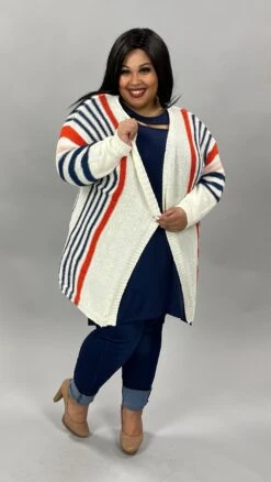 37 OR 12 OT-N {Making Way} Beige/Striped Cardigan PLUS SIZE 2X/3X