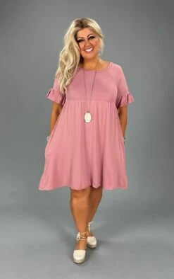 20 SSS-K {My Own Time} Mauve Babydoll Ruffle Sleeve Dress PLUS SIZE 1X 2X 3X