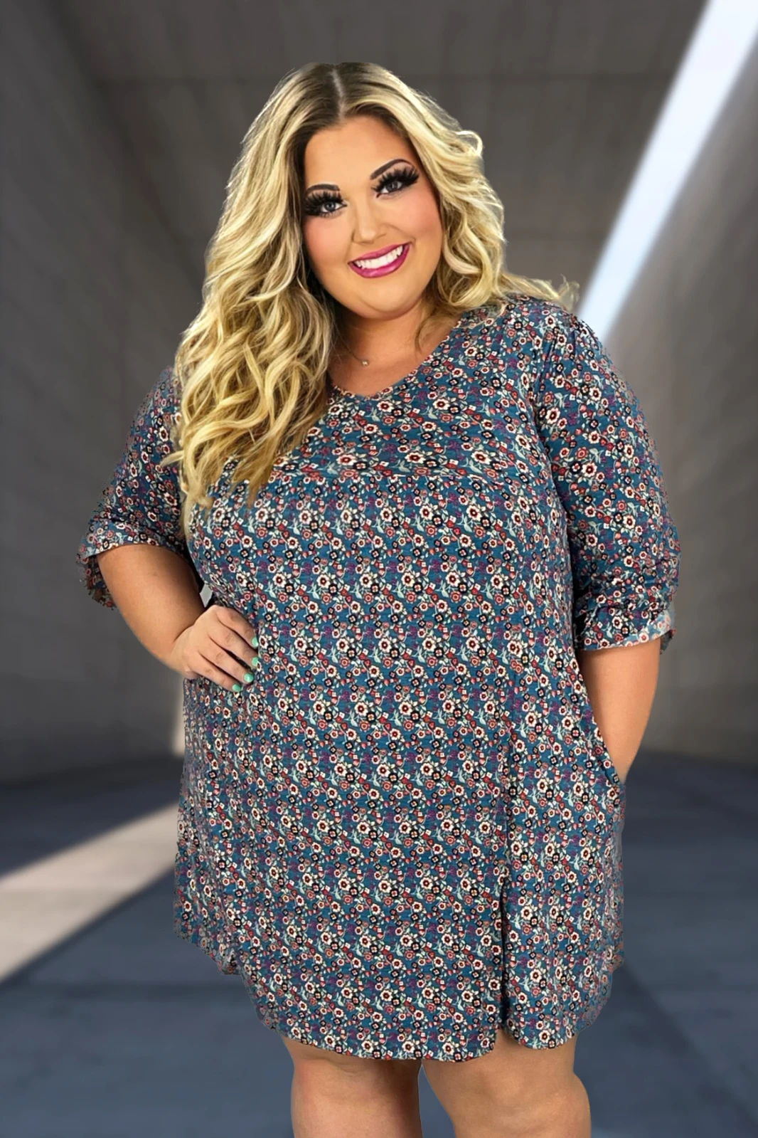 PQ-A {Making It Happen} Teal Floral V-Neck Dress 3 PQ-A {Making It Happen} Teal Floral V-Neck Dress