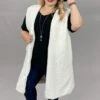 59 OT-C {A Step Above} SALE!!! White Sherpa Long Vest PLUS SIZE 1X 2X 3X