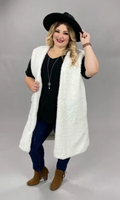 59 OT-C {A Step Above} SALE!!! White Sherpa Long Vest PLUS SIZE 1X 2X 3X