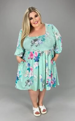 98 PQ-A {Secretly Sweet} Lt. Mint W/ Floral Print Dress PLUS SIZES XL 2X 3X