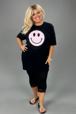 19 GT-D {Smiling At You} Black SALE! Smiley Face Graphic Tee PLUS SIZE 1X 2X 3X