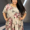 37 PSS-F {Prissy Missy} Taupe Floral Tiered Dress EXTENDED PLUS SIZE 3X 4X 5X