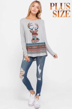 15 GT-O {Deer Season} Aztec Deer Head Top PLUS SIZE XL 2X 3X -Curvy Chic Boutique image affddb66 174d 4d01 b015 aaaa82990cf9