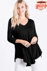 63 SQ-Q {Without Words} Black V-Neck Babydoll Top PLUS SIZE 1X 2X 3X