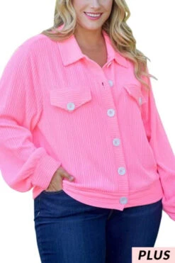69 OT-J {Style Activated} Neon Pink Button Up Cardigan PLUS SIZE 1X 2X 3X -Curvy Chic Boutique image b3214ff6 0545 40c4 9716 042dd0cef993