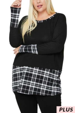 23 CP-L {Cut It Short} Black With White Plaid Tunic SALE!! PLUS SIZE XL 2X 3X
