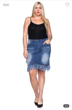 BT-X {Fringed Perfection} Mid Length Medium Wash Skirt PLUS SIZE XL 2X 3X -Curvy Chic Boutique image b6c0328a c578 4240 8dce 8059cbe6bb29