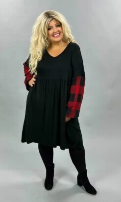 37 CP-E {Know Your Worth} Black Red Plaid Babydoll Tunic PLUS SIZE XL 2X 3X