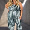 LD-E {Parade Around} Black/Multi Tie Dye Halter Jumpsuit PLUS SIZE 1X 2X 3X