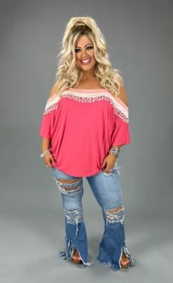 54 OS-D {Poppin In Pink} Ivory Pink Floral Print Top SALE!!!! PLUS SIZE 1X 2X 3X