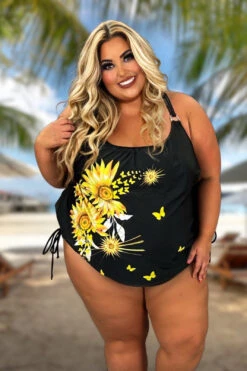 SWIM-D {Sunflower At Sea} Black Sunflower Two Piece Swimsuit SALE!!!! EXTENDED PLUS SIZE 4X