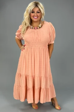 LD-C {Living The Life} Umgee Peach Smocked Detail Dress PLUS SIZE XL 1X 2X
