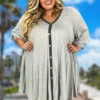64 SQ-N {Totally Worth It} Gray Lounge Dress With Buttons PLUS SIZE 1X 2X 3X