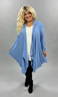41 OT-Y [Next To Me} Dusty Blue Cardigan W/Pointed Hem PLUS SIZE XL 2X 3X