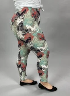 LEG-25 {Butterfly Fields} Dusty Sage Butterfly Print Leggings EXTENDED PLUS SIZE 3X/5X