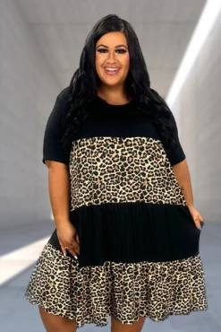 41 CP-A {Never Afraid} Black And Leopard Tierd Dress PLUS SIZE 1X 2X 3X