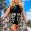 LD-G {All The Allure} Black Floral Romper PLUS SIZE 1X 2X 3X