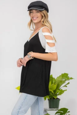61 OS-A {Ladder Fun} Black/Ivory Ladder Sleeve Top SALE!!!! PLUS SIZE XL 2X 3X -Curvy Chic Boutique image bee30743 7be2 458f b47b 379ebaca75ae