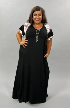 LD-R {Everyday Stunner} Black Long Dress Floral Sleeves PLUS SIZE 1X 2X 3X -Curvy Chic Boutique image bf120c26 6bc5 46c1 a1e7 5b785cedb61b