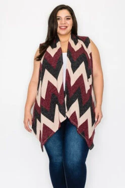 29 OT {Protecting My Peace} Burgundy Zig Zag Print Vest PLUS SIZE 1X 2X 3X