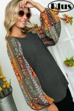 32 CP-H {Charming Distraction} Charcoal Floral Print Top PLUS SIZE 1X 2X 3X -Curvy Chic Boutique image c097d45f f788 46e9 a59d a6cbe003b7bf