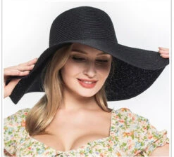 HATS {Sun And Shade} Black Wide Brim Floppy Straw Hat